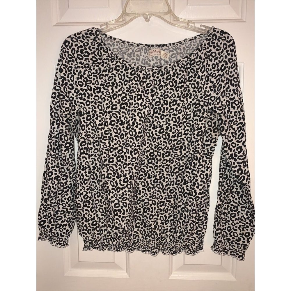 FADED GLORY Black & White Leopard  BOHO  Blouse Top Shirt Women's SIZE MEDIUM
